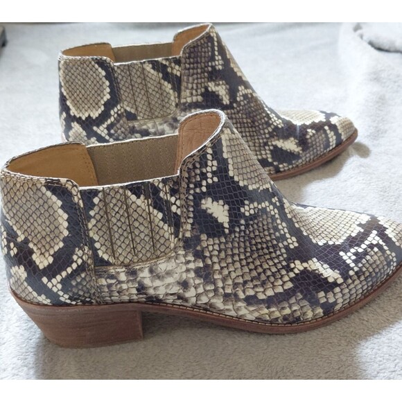 Madewell Womens Chelsea Ankle Boots Size 8.5 Brown Snake Embossed Leather Low - Picture 7 of 13